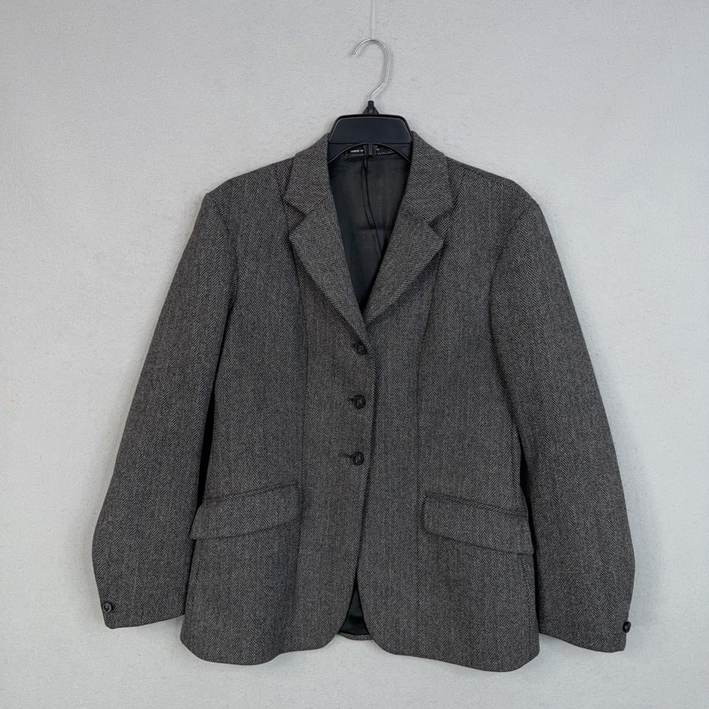 Heythrop Blazer Womens 14R Gray Herringbone Wool Hacking Jacket Dark Academia
